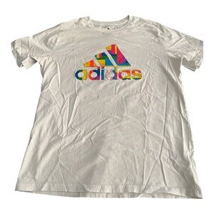 Adidas Love Unites Youth T-Shirt Medium (10/12) White Rainbow‎ Graphic Tee